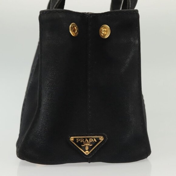 PRADA Canapa PM Hand Bag Canvas 2way Black Gold Auth - Picture 5 of 16